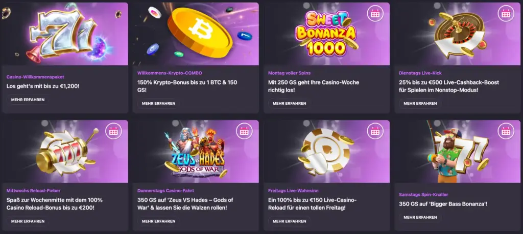 Einige der bei HotLoot Casino verfügbaren Casino-Boni werden auf ihrer Website angezeigt.