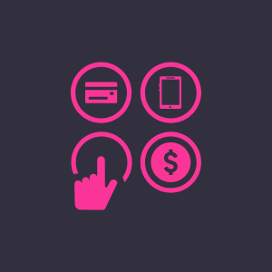 Eine Hand, die eine der auf dem Bildschirm verfügbaren Zahlungsoptionen auswählt.