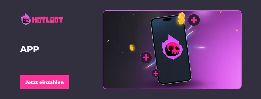 HotLoot Casino-Banner mit einem Mobiltelefon, das das mobile Erlebnis im Casino symbolisiert.
