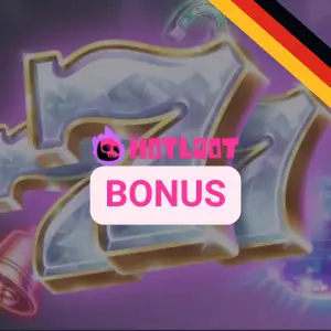 Pinkfarbenes HotLoot Casino-Logo mit dem Untertitel „Bonus” und der deutschen Flagge in der Ecke.